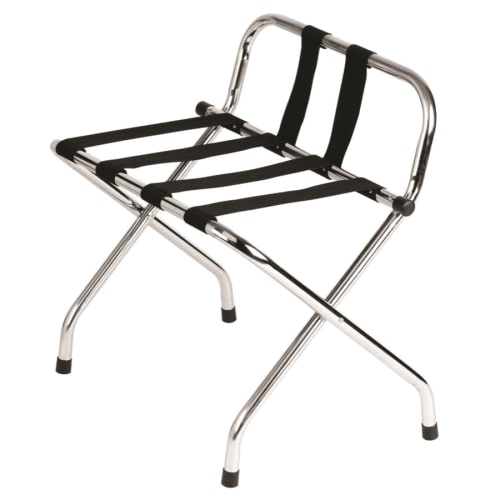 Metal Luggage Rack with Backrest, Chrome Finish with Black Straps